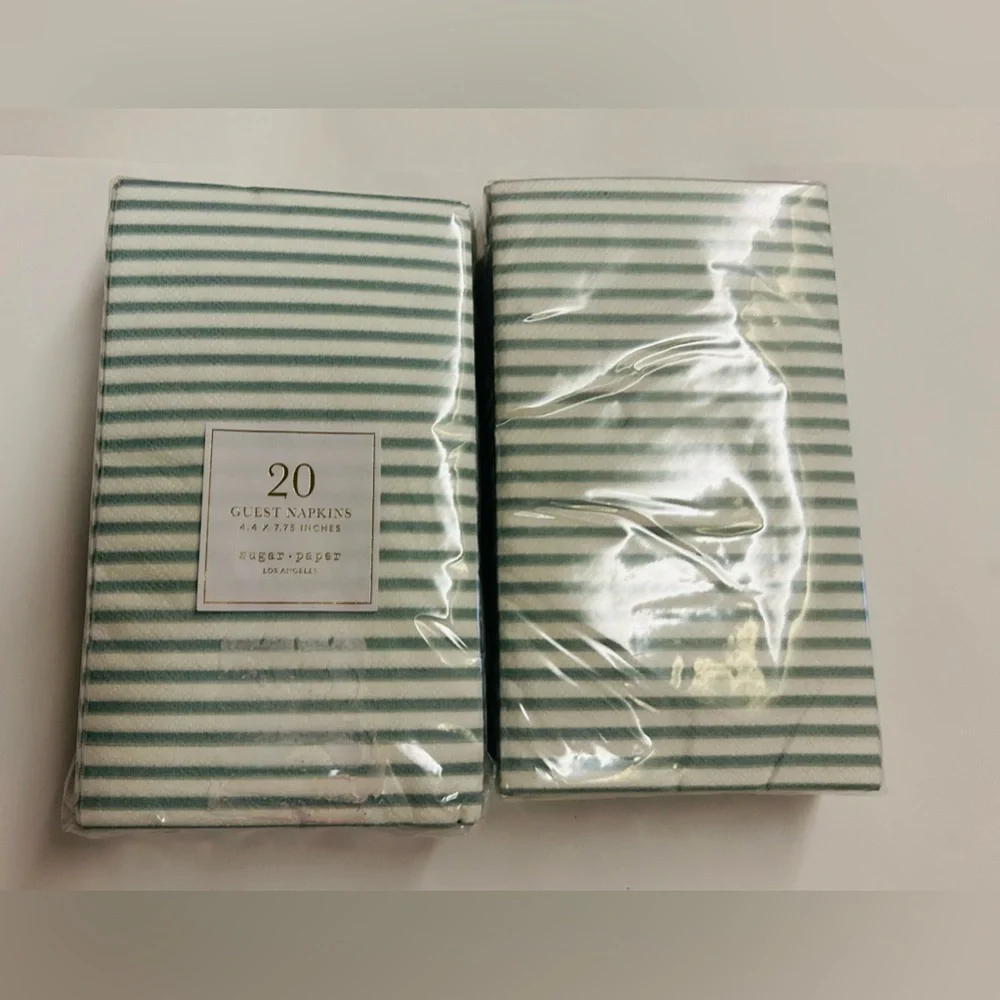 New 40 Sugar Paper Guest Napkins Green and White Stripes 4.4